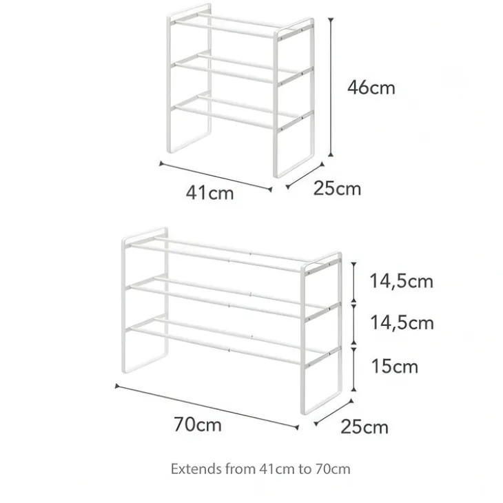 Expanderbar skohylla 3 hyllplan, 41-70cm, Yamazaki, Svart