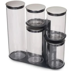 Förvaringsburk i glas med ställ 5 delar, Joseph Joseph