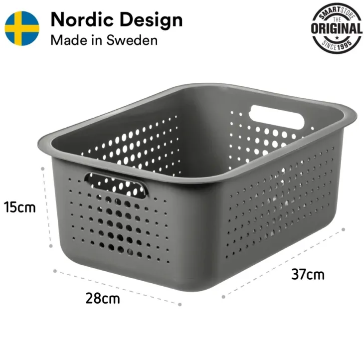 Förvaringskorg i återvunnen plast 10L, SmartStore, Ljusgrå