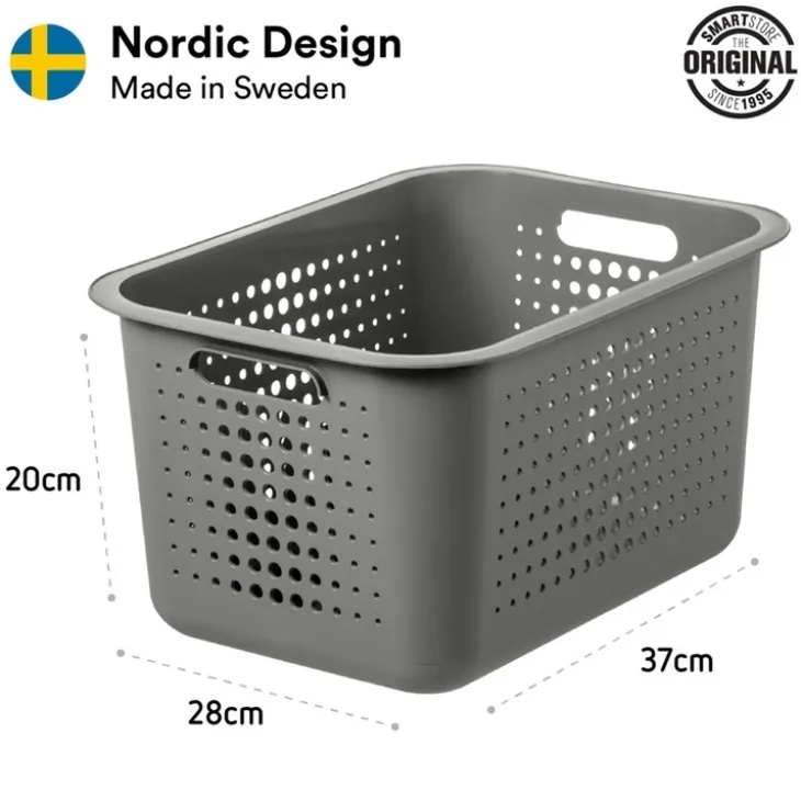 Förvaringskorg i återvunnen plast 13L, SmartStore, Grå