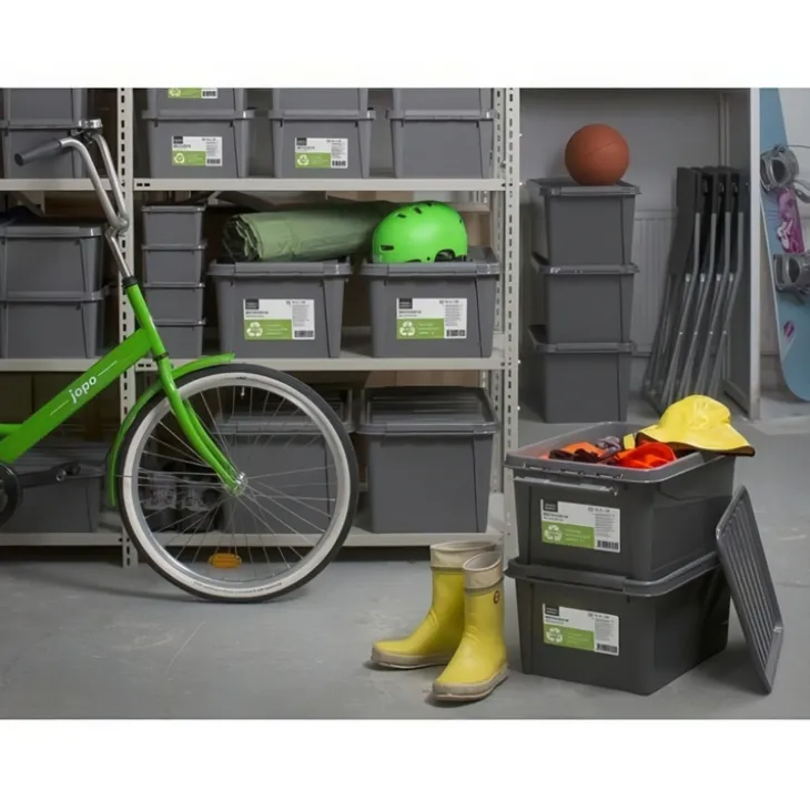 Förvaringslåda med lock i återvunnen plast 14L, SmartStore, Grå