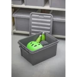 Förvaringslåda med lock i återvunnen plast 14L, SmartStore, Grå