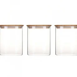 Glasburk med bambulock 0,8L 3-pack, Pebbly