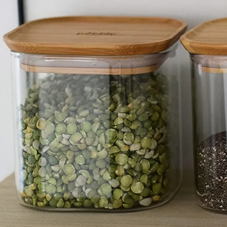 Glasburk med bambulock 0,8L, Pebbly
