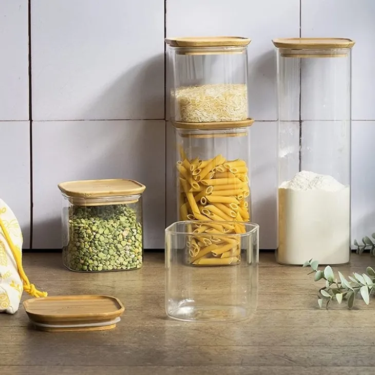 Glasburk med bambulock 0,8L, Pebbly