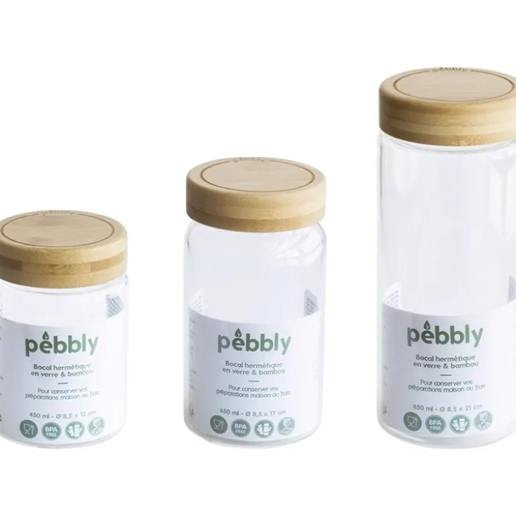 Glasburk med bambulock 0,65L, Pebbly