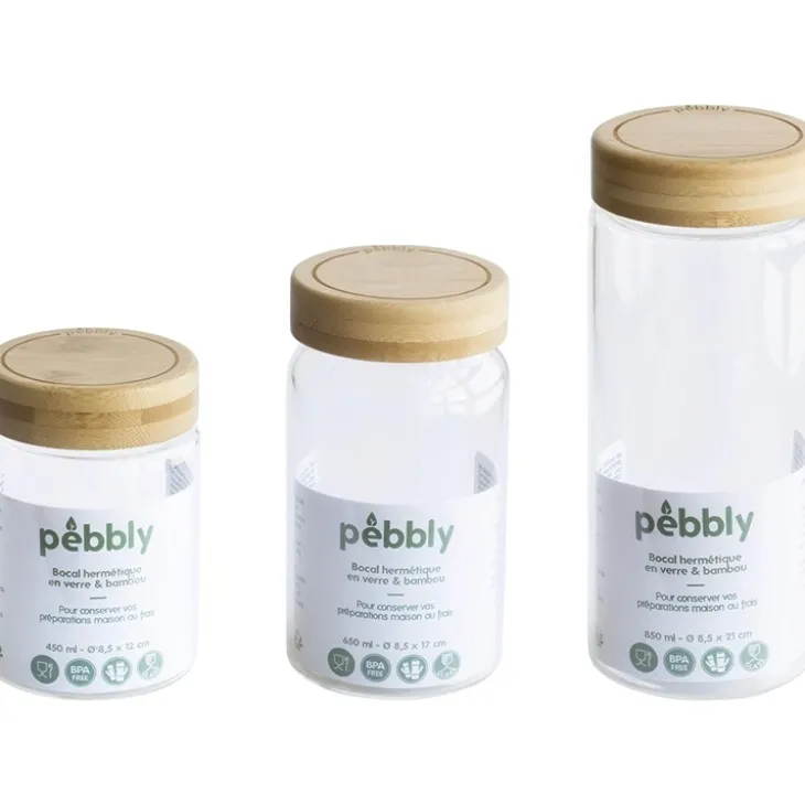 Glasburk med bambulock 0,85L, Pebbly