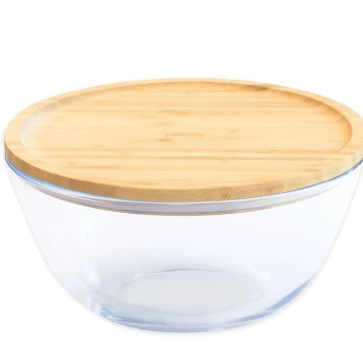 Glasskål med bambulock 2,6L, Pebbly
