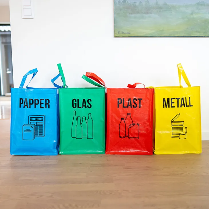 Källsortering glas, papper, metall & plast