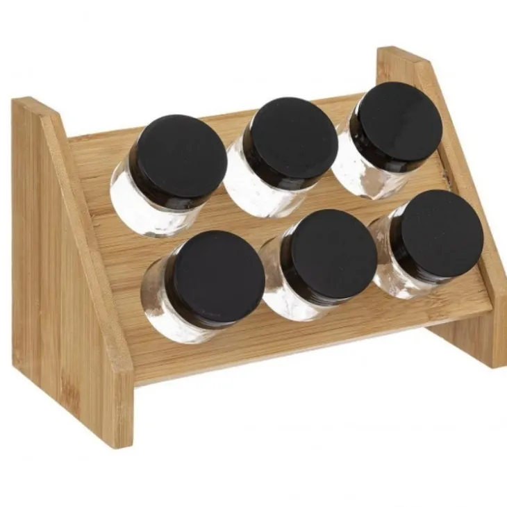 Kryddställ i bambu med 6 glasburkar, BAMBOO SPICE RACK, Natur