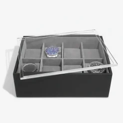 Låda för klockor med displaylock, STACKERS WATCH BOX, 18 x 26 x H 9,5 cm Svart