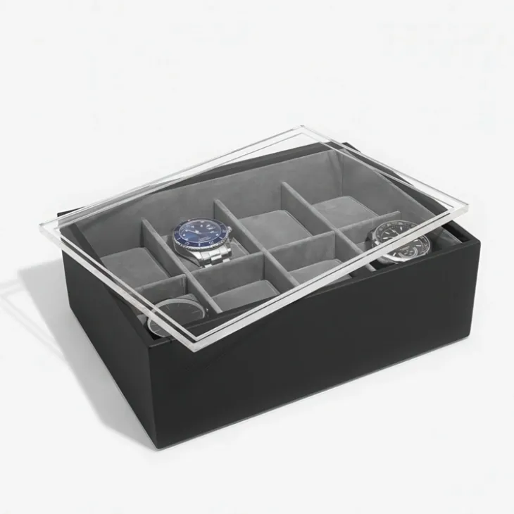 Låda för klockor med displaylock, STACKERS WATCH BOX, 18 x 26 x H 9,5 cm Svart