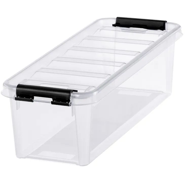 Långsmal förvaringslåda med lock 20L, SmartStore, Klar/svart