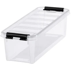 Långsmal förvaringslåda med lock 20L, SmartStore, Klar/svart