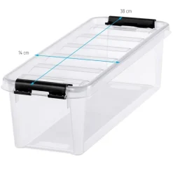Långsmal förvaringslåda med lock 20L, SmartStore, Klar/svart