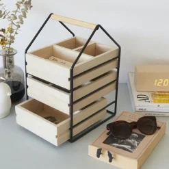 Smyckeskrin, WOODEN HOUSE, 19,5 x 17 x H 30 cm, Natur / Svart