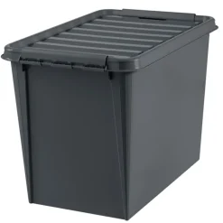 Stor förvaringslåda med lock i återvunnen plast 66L, SmartStore, Svart