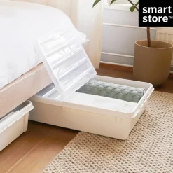Stor förvaringslåda under sängen med hjul 60L, SmartStore, Klar/svart